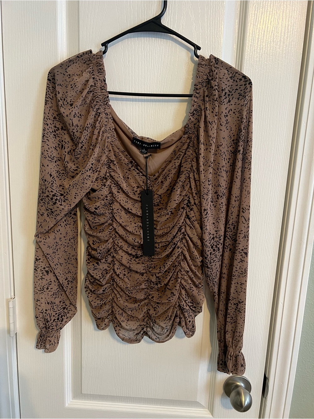 Jane + Delancey Ruched Mesh Animal Print Top NWT Size L